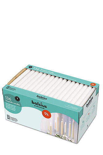 Bolsius Bolsius Dinnerkerzen 240/22mm - 136er Box - weiß Artikelvorschau Bolsius Dinnerkerzen 240/22mm - 136er Box - weiß