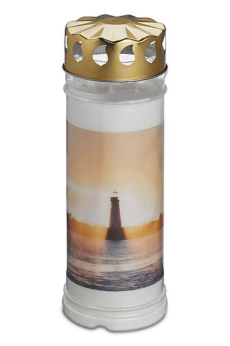 Bolsius Grablicht Nr. 7 mit Motiv - Leuchtturm Artikelvorschau Grablicht Nr. 7 mit Motiv - Leuchtturm