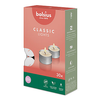 Bolsius Teelichte 8h (30er Pack) - Silber Artikelvorschau Teelichte 8h (30er Pack) - Silber