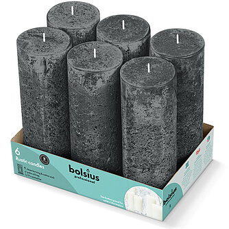 Bolsius Bolsius Rustik Stumpen 190/68mm - stürmisches Grau (6er Tray) Artikelvorschau Bolsius Rustik Stumpen 190/68mm - stürmisches Grau (6er Tray)