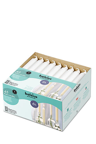 Bolsius Bolsius Haushaltskerzen 180/21,3 mm (45er Box) - weiß Artikelvorschau Bolsius Haushaltskerzen 180/21,3 mm (45er Box) - weiß