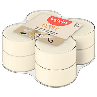 Bolsius True Scents Maxi-Lichte Clear Cup - Vanille (8er Pack) Artikelvorschau True Scents Maxi-Lichte Clear Cup - Vanille (8er Pack)